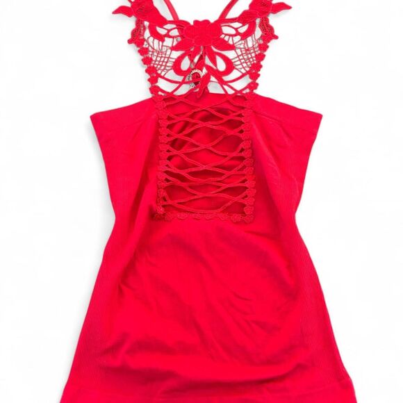 Red Iconic early 2000’s y2k Lace Halter Top - Picture 2 of 4